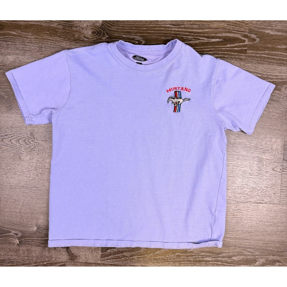 FORD Official Mustang Mens T-Shirt Embroidered Logo Blue‎ Heavyweight